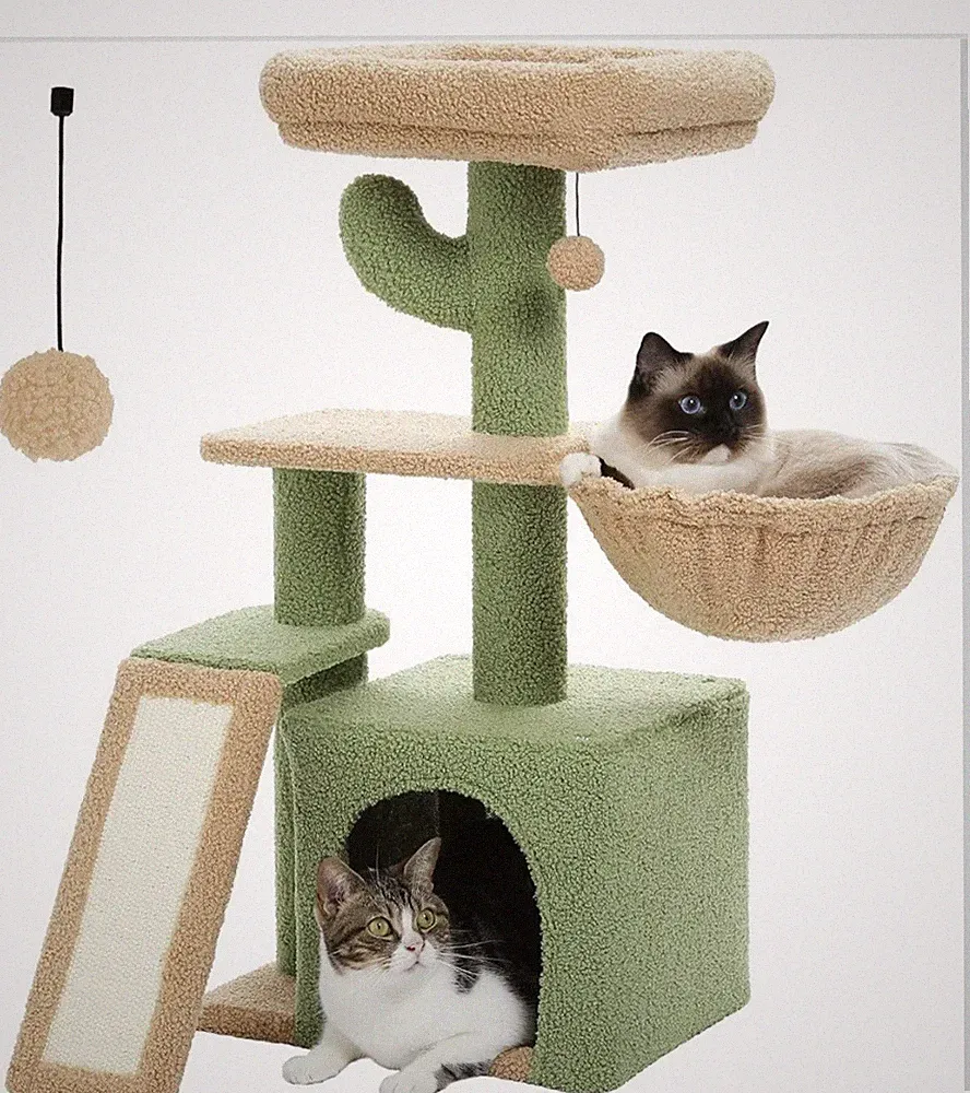 Pawz Road kleiner Katzenbaum Turm Kaktus Kratzbaum mit Eigentumswohnung Sitzstange Rampe 80 cm
