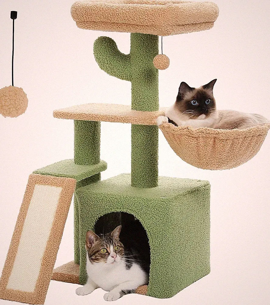PAWZ Road Kratzbaum Kaktus klein mit Kratzmatte, Hängematte, Eigentumswohnung