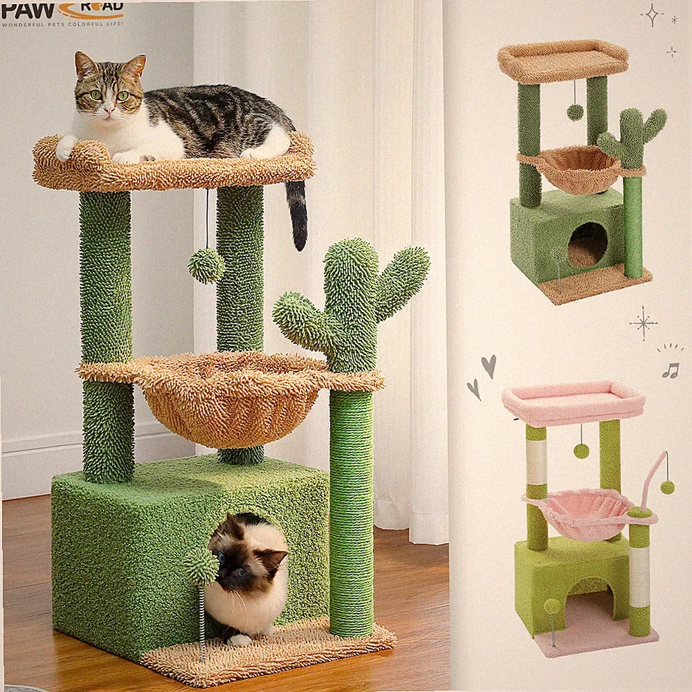 PAWZ Road Kratzbaum Katzenbaum Sisal Katzenkratzbaum mit Höhle Hängematte 80 cm