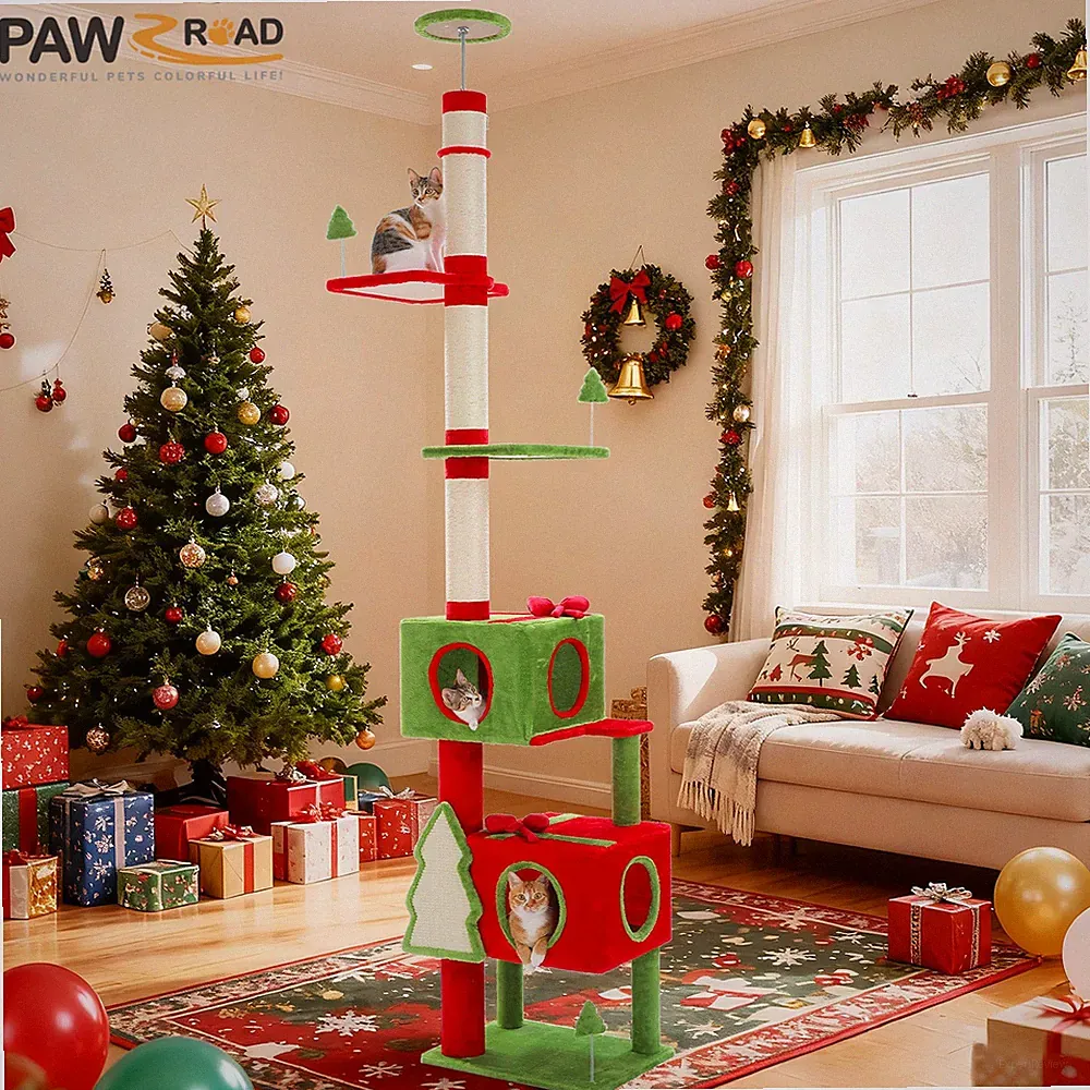 PAWZ Road Weihnachts Kratzbaum Boden bis zur Decke 211–276 cm Rot