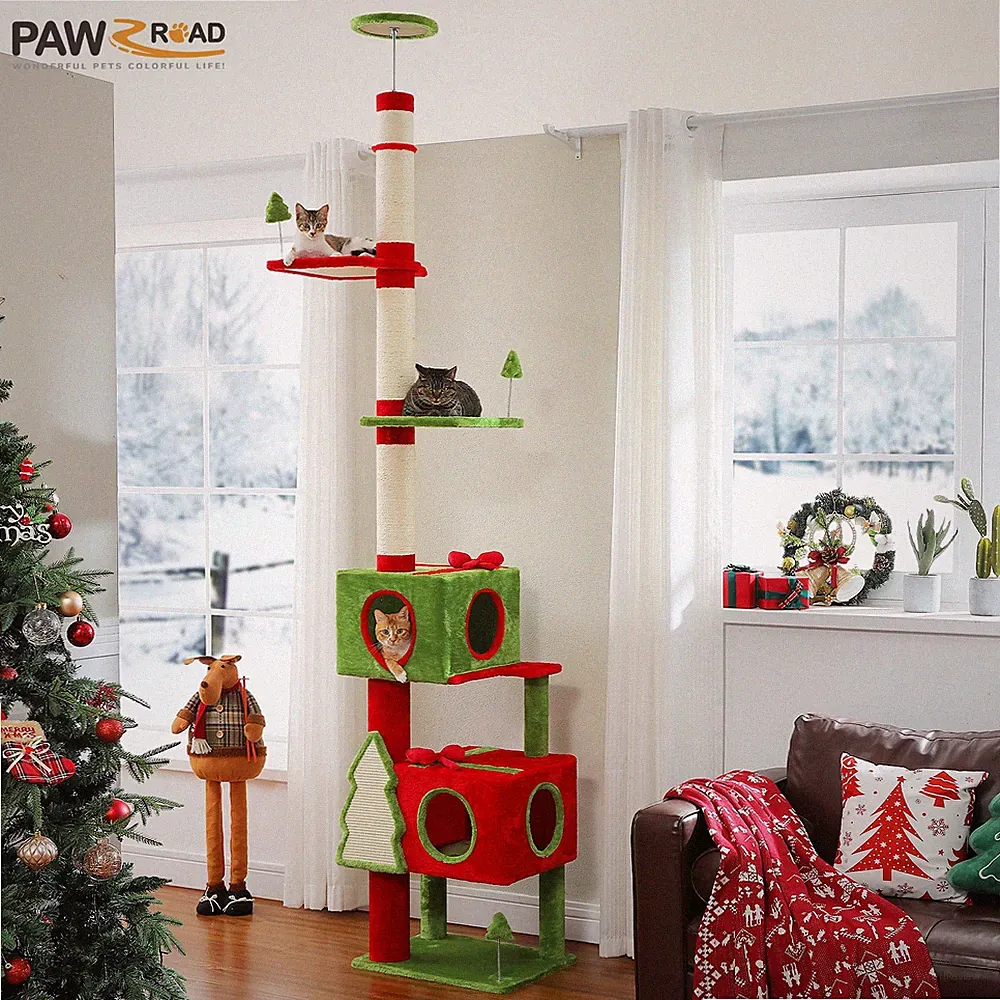 PAWZ Road Weihnachtskatzenbaum Kratzbaum Boden bis zur Decke 230–274 cm Grün