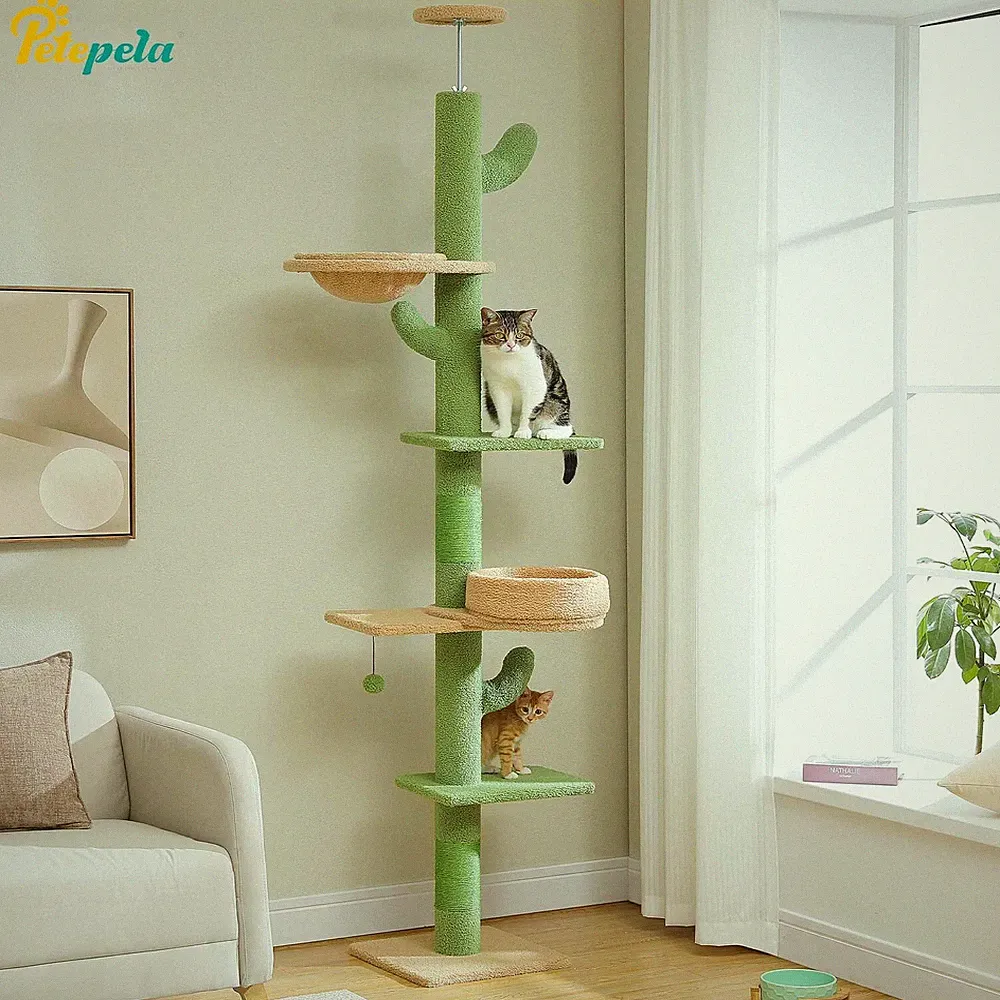 PETEPELA Kaktus Kratzbaum Deckenhoch höhenverstellbar Katzenbaum Kletterbaum XL