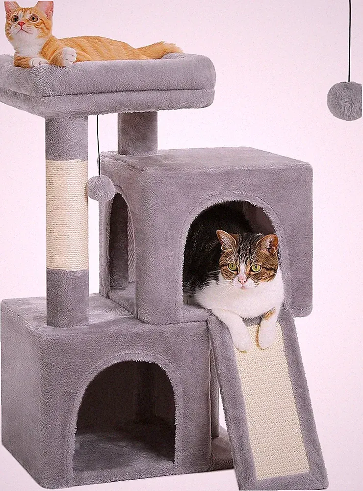 PETEPELA Katzenkratzbaum 77 cm Dual Condos mit Sitzstange und Pfosten