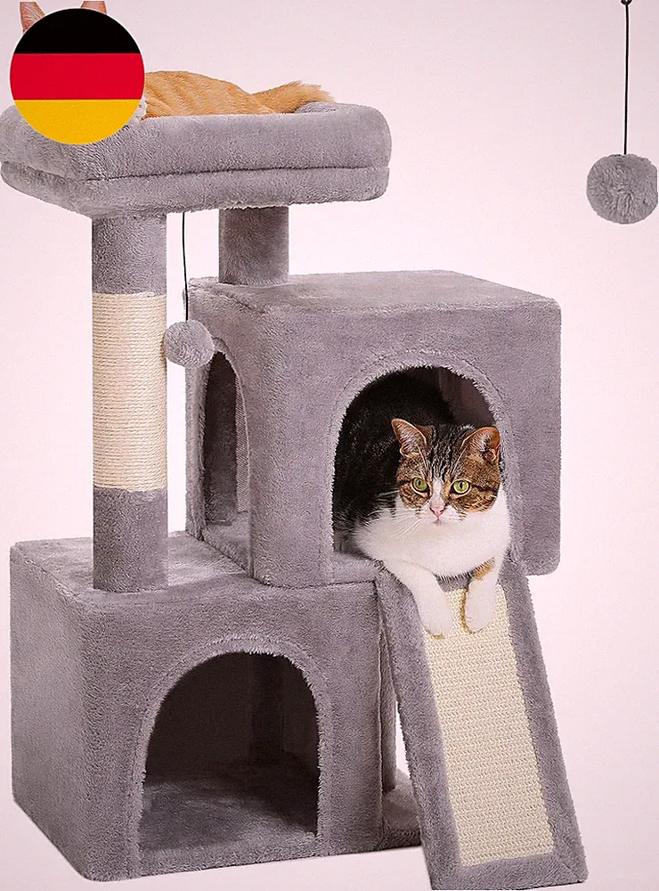 PETEPELA Kratzbaum 77 Cm Mit 2 Katzenhöhlen Für Wohnungskatzen | Mit Gepolsterte