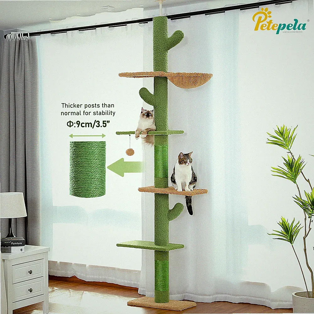 PETEPELA Kratzbaum Deckenhoch Katzenbaum Kaktus Katzenkratzbaum Stabil 229-275cm