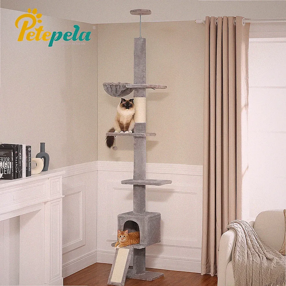 PETEPELA Kratzbaum Deckenhoch Katzenbaum mit Katzenhöhle Kletterbaum 210-274 cm