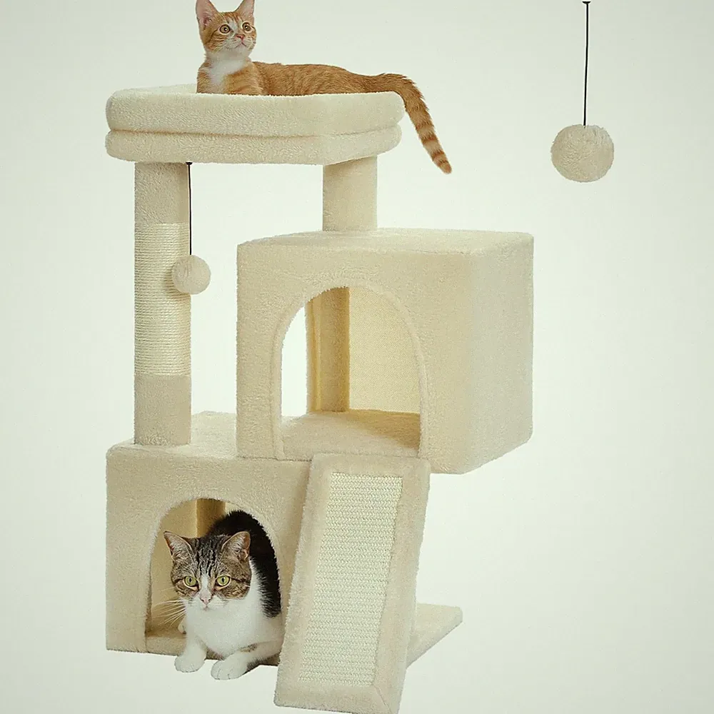 PETEPELA Kratzbaum für Katzen, All-in-One mit Dual Condos, Sisal-Pfosten, gep...