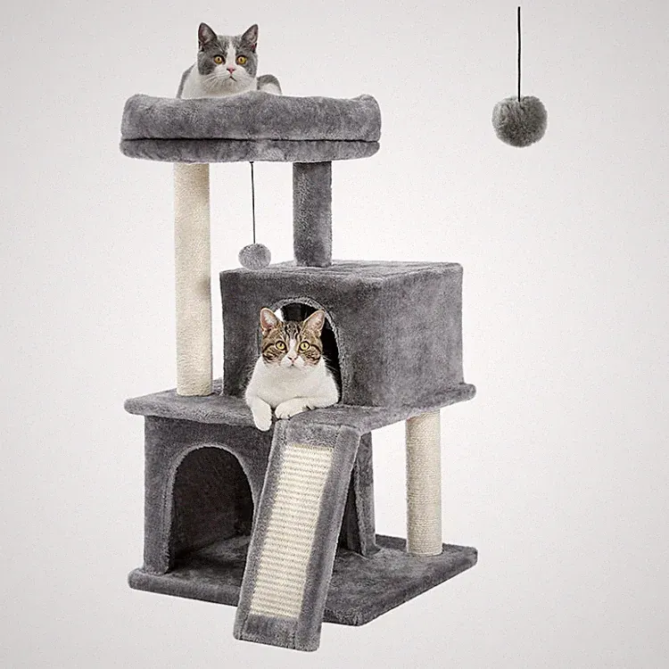 PETEPELA Kratzbaum Grau 86,0 cm Katzenbaum mit interaktivem Spielzeug für Katzen