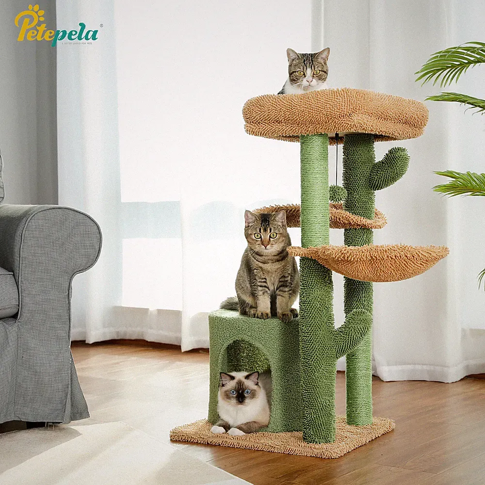 PETEPELA Kratzbaum Kaktus Katzenbaum Sisal Katzenkratzbaum Spielbaum Stabil 90cm
