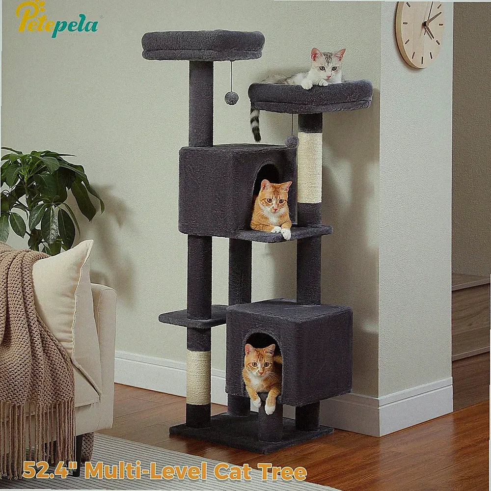 PETEPELA Kratzbaum Katzenbaum Katzenkratzbaum Kletterbaum mit Katzenhöhle 133 cm