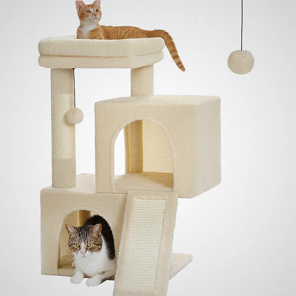 PETEPELA Kratzbaum mit Dual Condos für Wohnungskatzen, All-in-One-Katzenhaus...