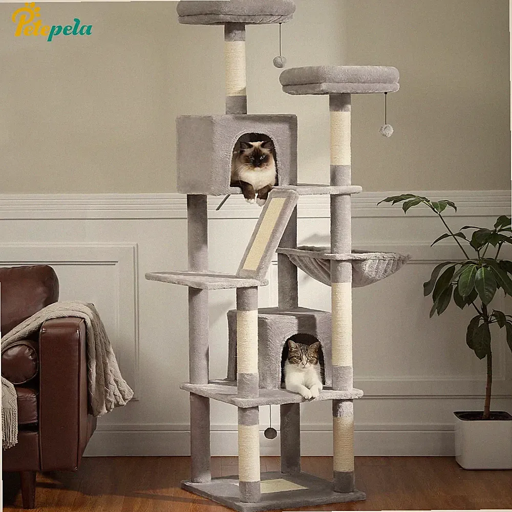 PETEPELA Kratzbaum XXL groß Katzenbaum Katzenkratzbaum Kletterbaum Stabil 180 cm