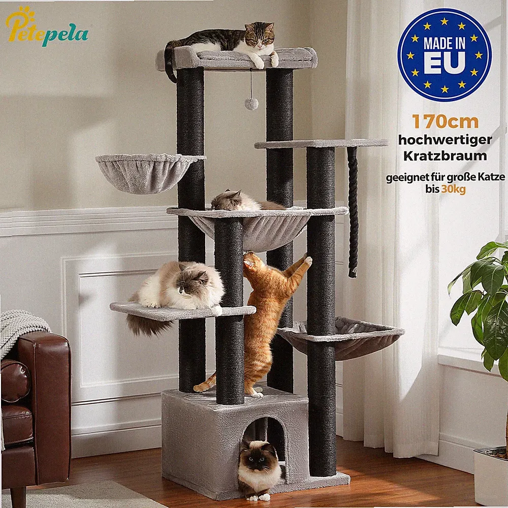 PETEPELA Kratzbaum XXL Große Katzen 11cm Sisalstämme Katzenbaum Maine Coon 170cm