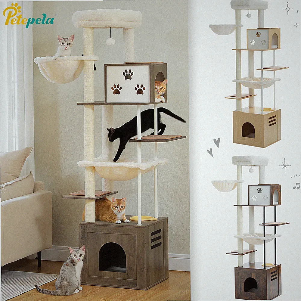 PETEPELA Kratzbaum XXL Große Katzen Katzenbaum Holz Kletterbaum für Katzen 190cm