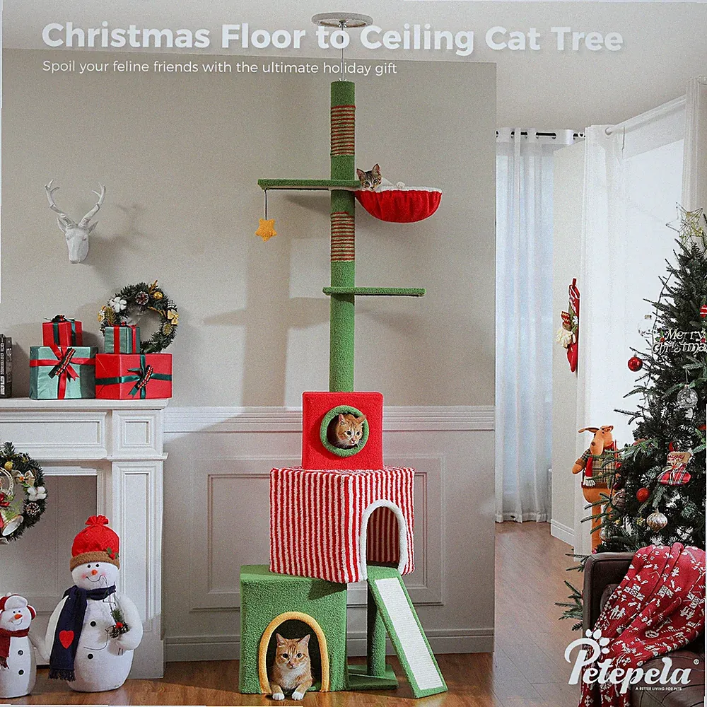 PETEPELA Weihnachts Kratzbaum Weihnachten Boden bis zur Decke 211–276 cm Rot