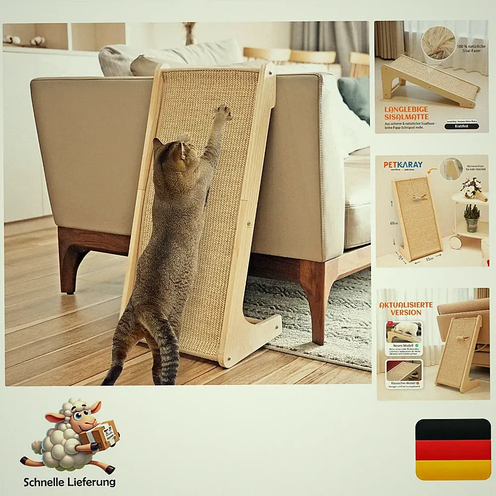 Petkaray Katzenkratzbrled Sisal Kratzsäule L-förmig 68cm Wand und Ecke Kratzp...