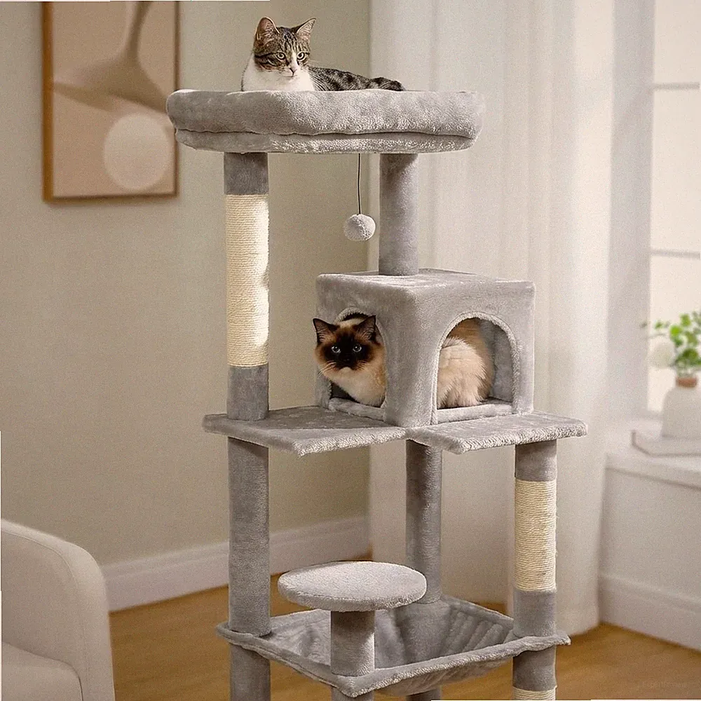 Robuster Kratzbaum mit großer Hängematte & Kratzbäumen - Ideal für schwere Katzen