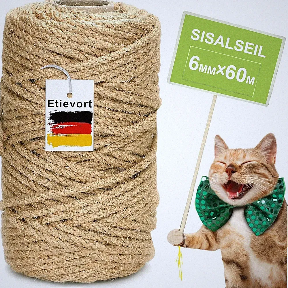 Sisalseil 6 mm x 60 m für Kratzbaum, natürliche Sisalfaser, DIY, Haushalt, Farbe