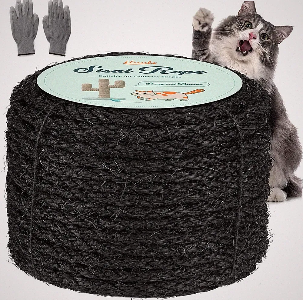 Sisalseil 60m 8mm Natur Schwarz für Kratzbäume Katzen Zubehör DIY Haushalt
