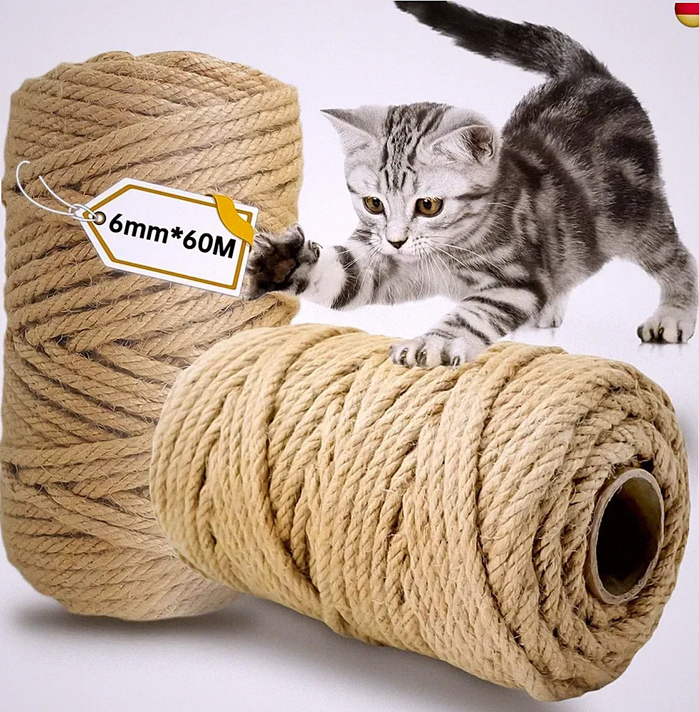 Sisalseil für Kratzbaum 6mm X 60m, 2 Stück Natur Sisal Seil für Katzen, Kr