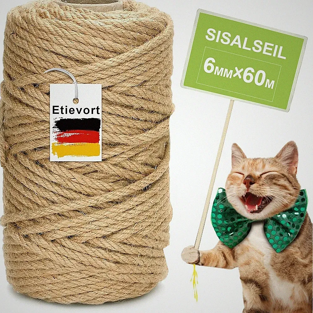 Sisalseil für Kratzbaum, 6MM X 60M Sisalseil, Sisal Kratzbaum Schnur für K