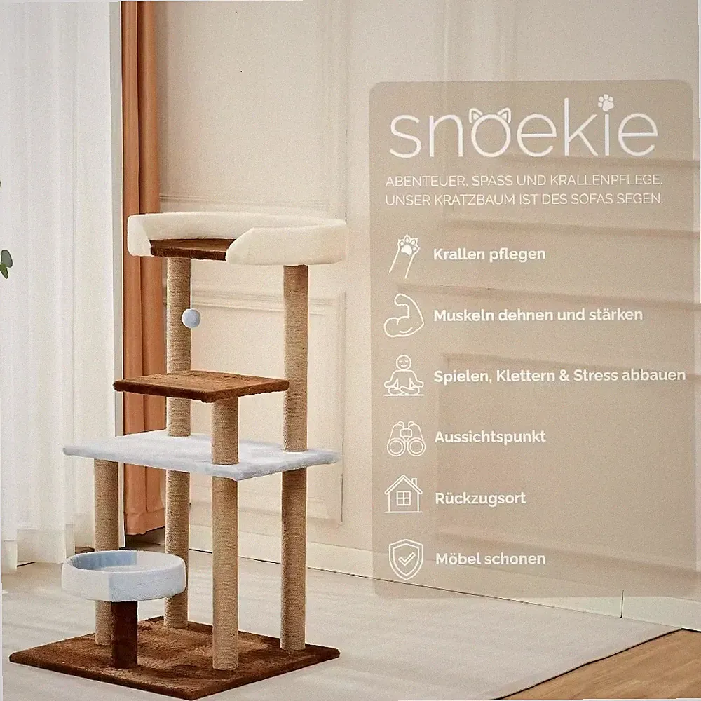 snoekie Klassischer Mehr-Ebenen-Kratzbaum 61 × 41 × 113 cm mit Plüsch-Elementen