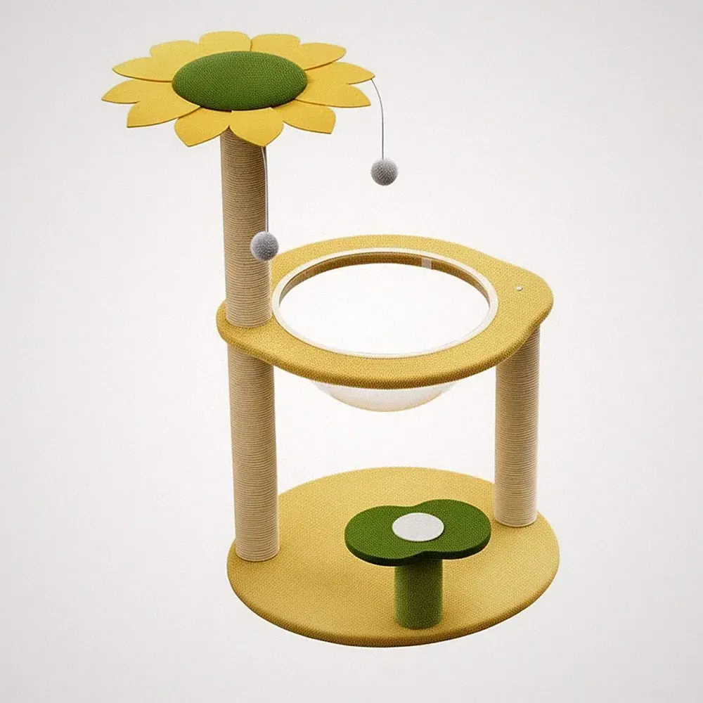 Sonnenblumen Kratzbaum Gemütlich Katzenbaum Spielball Stabil für Kätzchen