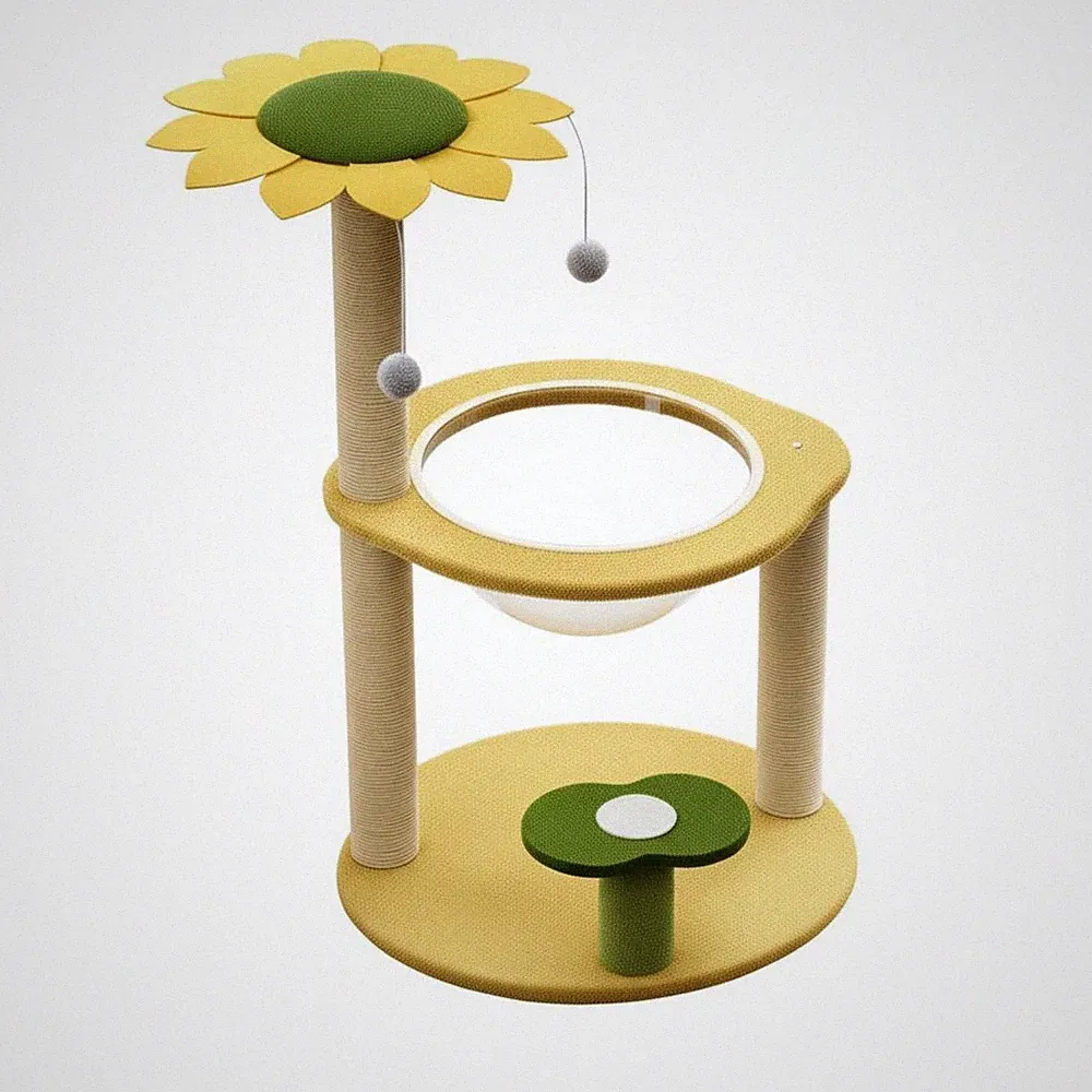Sonnenblumen Kratzbaum Platzsparend Katzenbaum Spielball Sisal für Wohnzimmer
