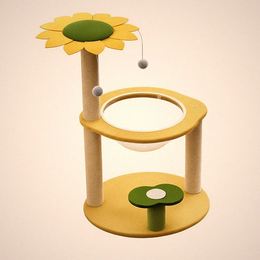 Sonnenblumen Kratzbaum Sisal Katzenbaum Spielball Weich Plüsch für Kätzchen