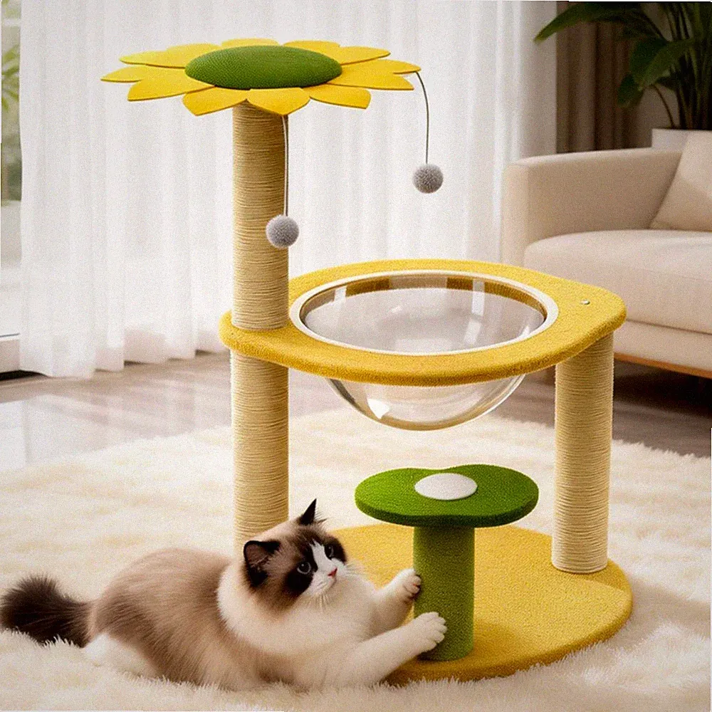 Sonnenblumen Kratzbaum Stabil Katzenbaum Spielball Mehrere Ebenen Für