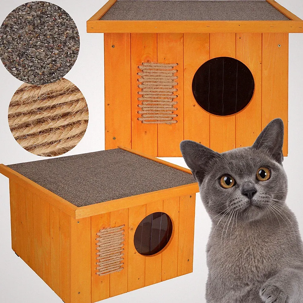 SPRINGOS Katzenhaus aus Holz Outdoor Katzenhütte 49,5 x 58 x 36 cm Holzhaus