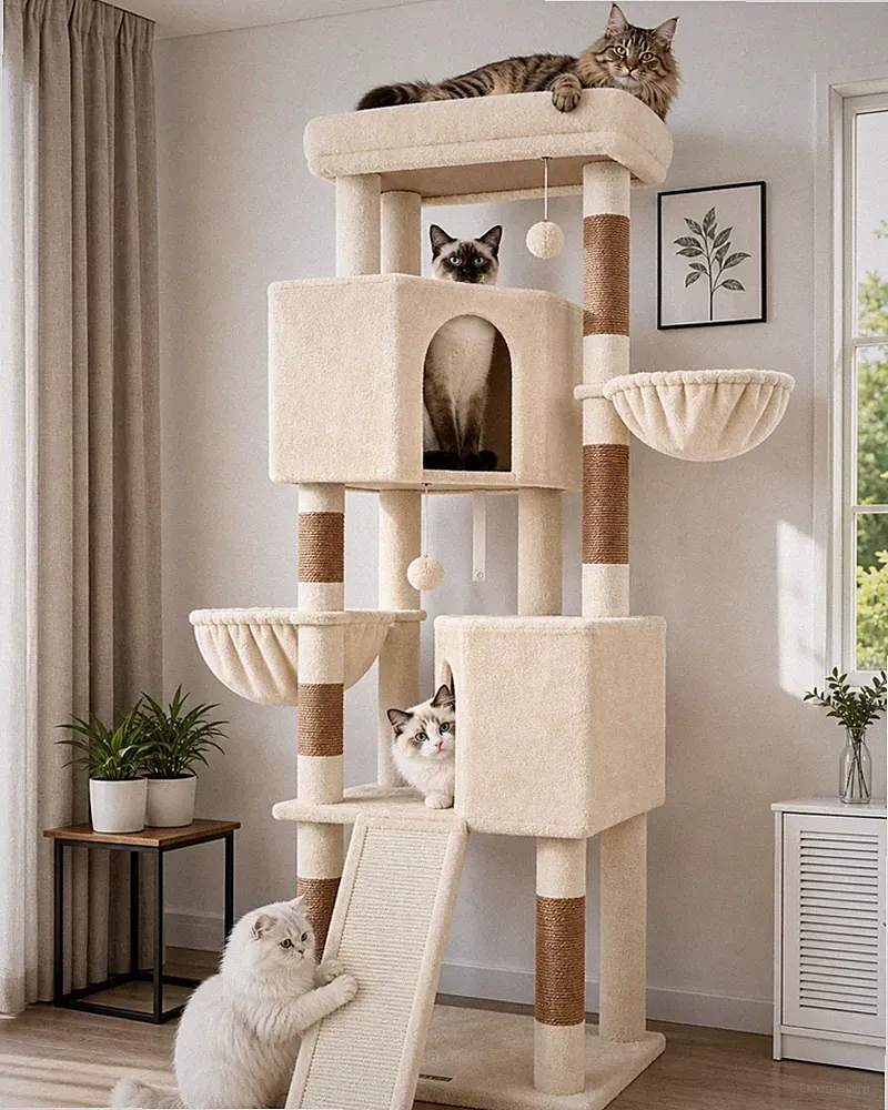 Stabiler 180 cm Kratzbaum für große Katzen, Beige, ideal für Maine Coon XL