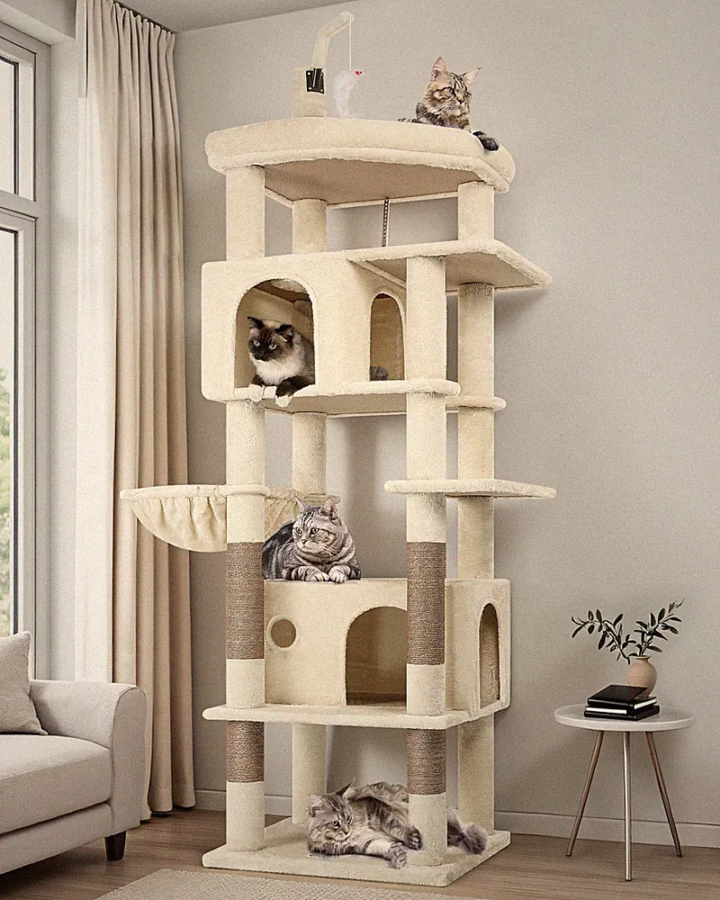 Stabiler 188 cm XXL Kratzbaum für große und schwere Katzen, beige Plüschbau