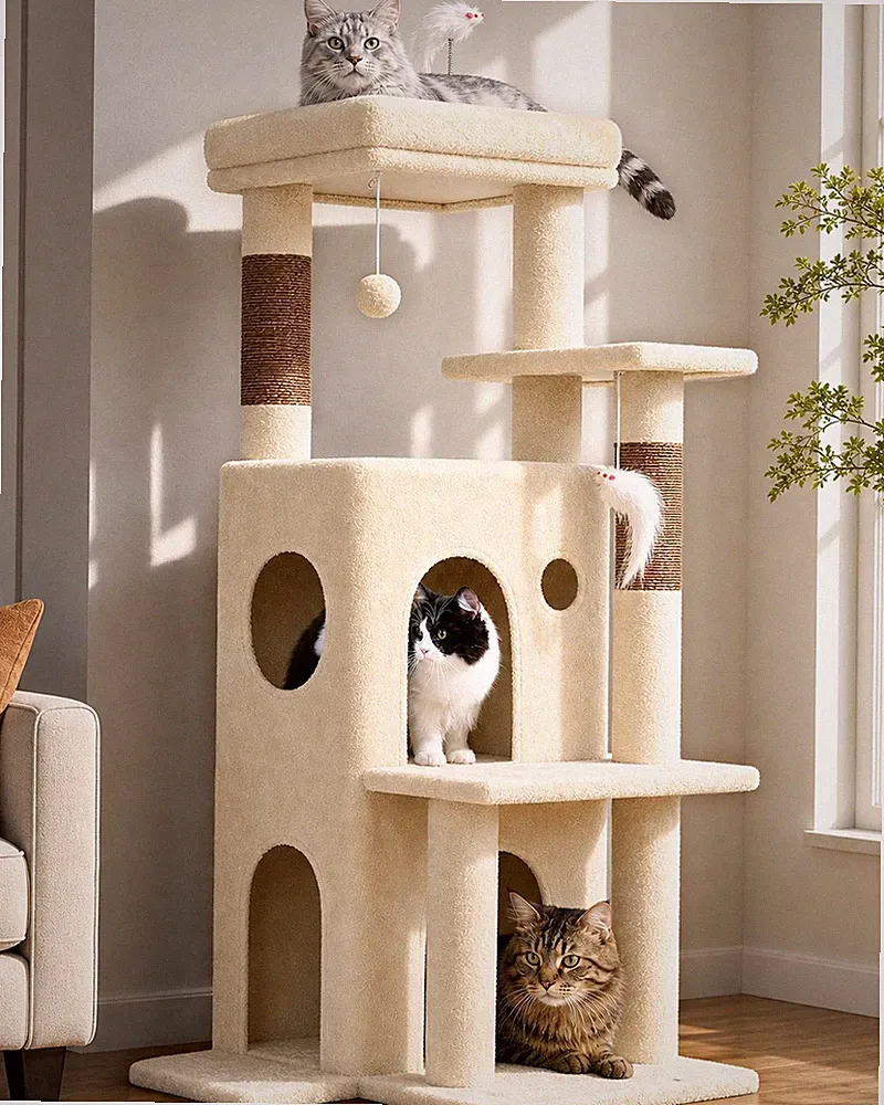 Stabiler Globlazer Kratzbaum 127cm in Beige für große Katzen und Senioren.