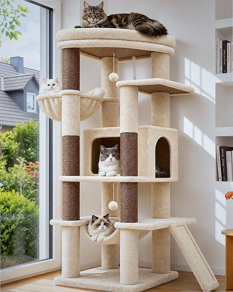 Stabiler Globlazer Kratzbaum in Beige für zwei bis drei große Katzen S56 M