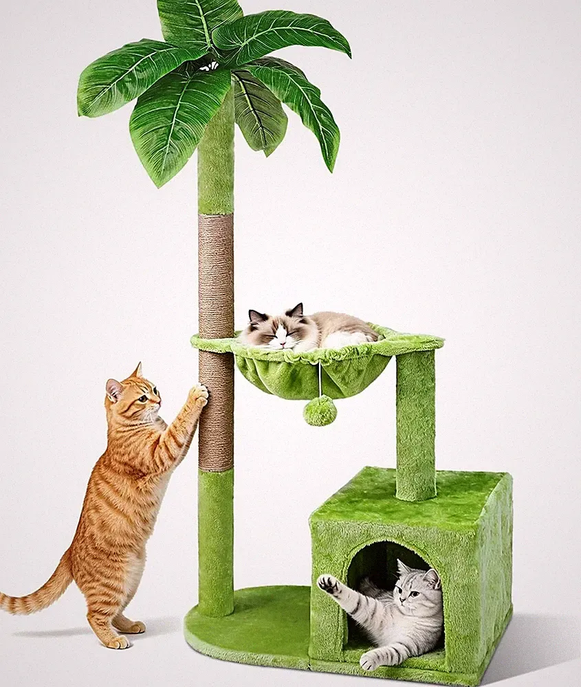 Stabiler Katzenkratzbaum mit Spielzeug, 3 Ebenen, Turmontage, Modern, Kippsicher