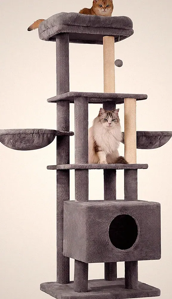 Stabiler Kletterbaum mit Kratzsäulen und Plattform für Katzen - 6 Ebenen