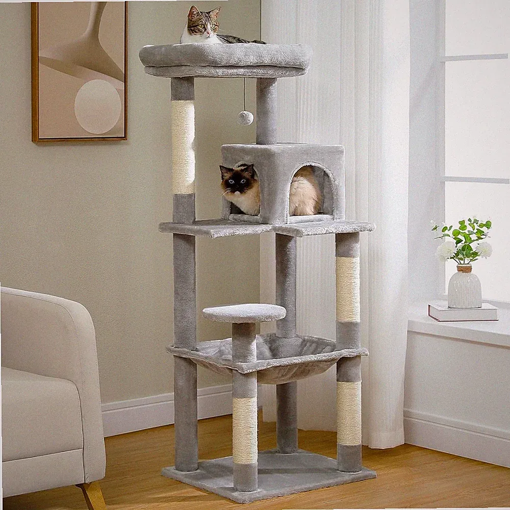Stabiler Kratzbaum für große Katzen, modernes Design, Grau