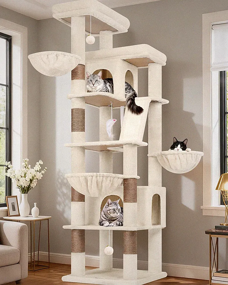 Stabiler Kratzbaum XXL für 35 große Katzen 204 cm in Beige – LuxusQualität