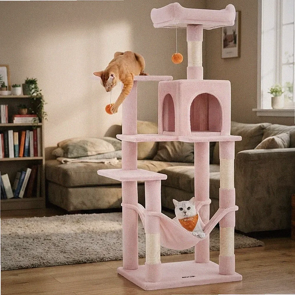 Stilvoller 143 cm Kratzbaum mit Höhle, Hängematte & Kratzbäumen - perfekt für Katzen