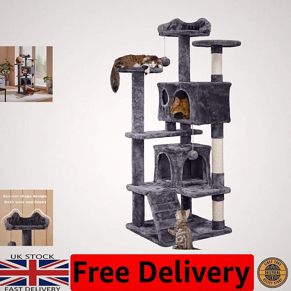 Stylisches Cat Activity Center 138,5 cm hoch mit flauschigen Eigentumswohnungen & Kratzbäumen