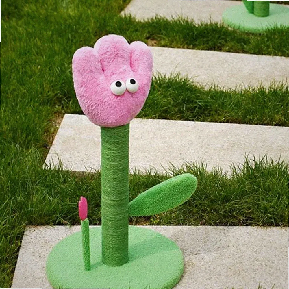 Tulpen-Kratzbaum runder Sockel Sisal Kratzsäule plüschig