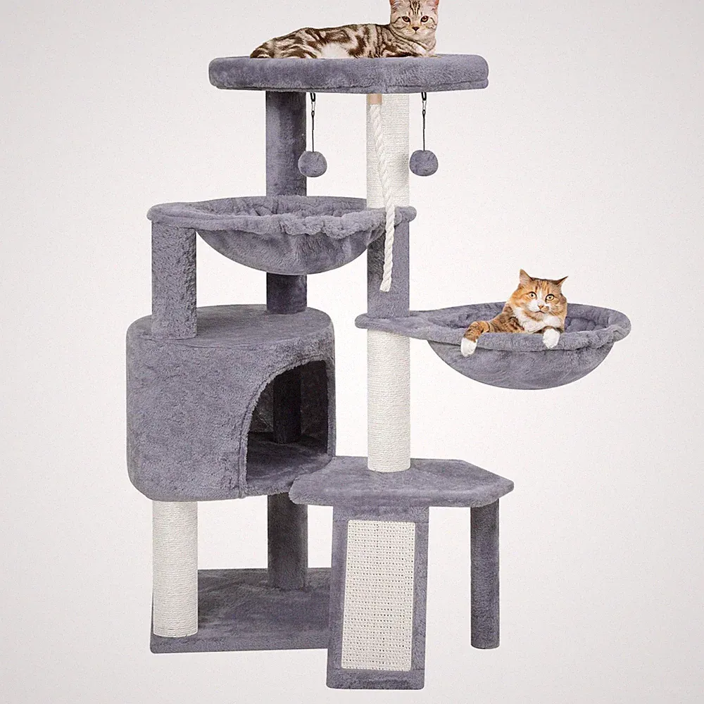 TWDEPART Kratzbaum für Katzen mit Aktivitätscenter, 95cm Kletterbaum Grau