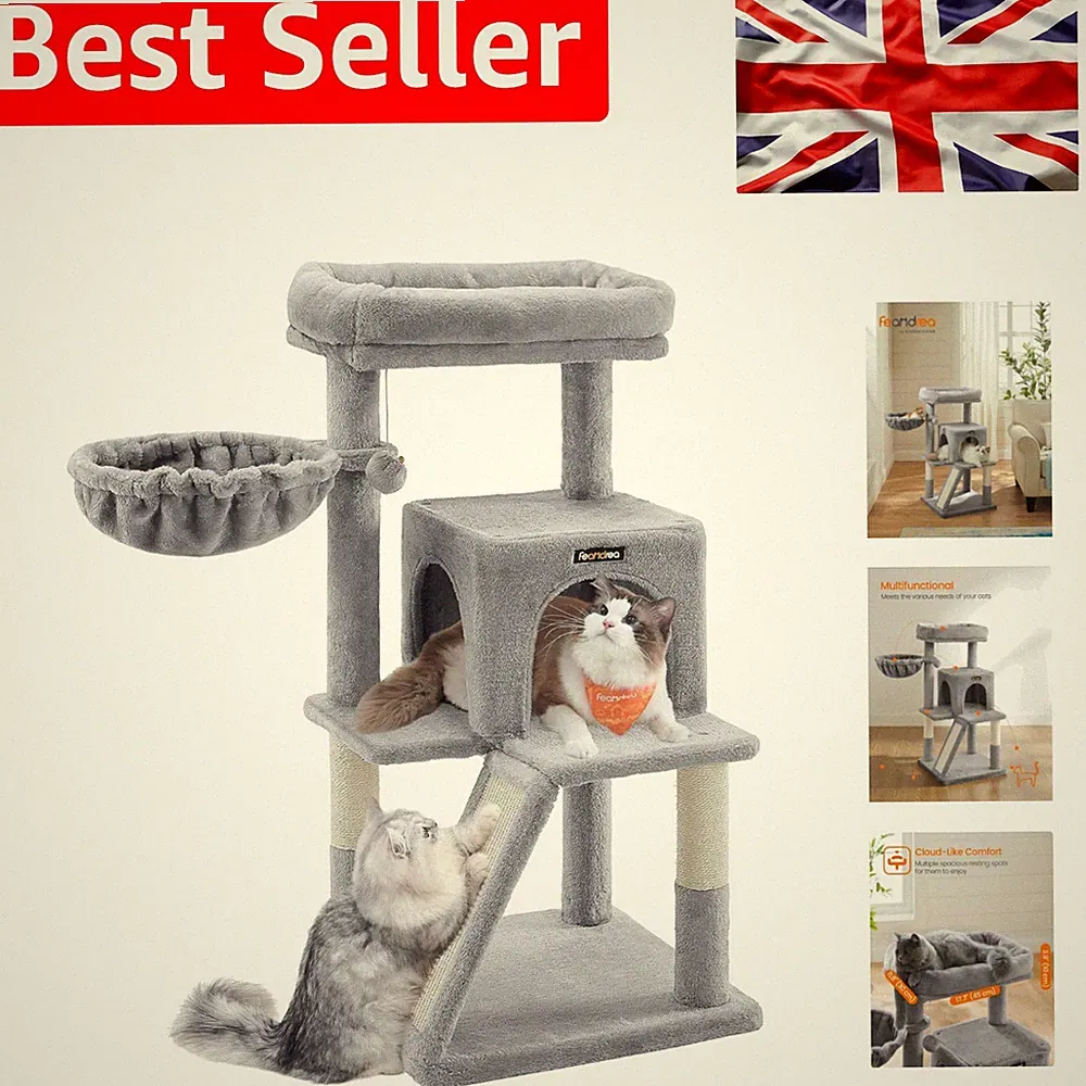 Ultimativer Indoor Kratzbaum mit Plüschstange & Entertainment Bommel für mollige Katzen