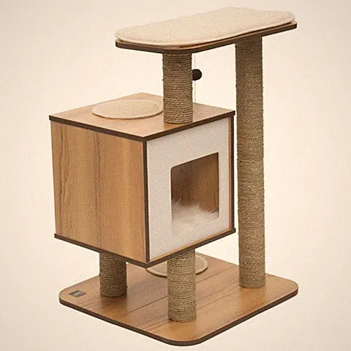 Vesper Katzenmöbel V-Base Walnuss, Kratzsäule, 55,5x56x81,5 cm, Spielplatz