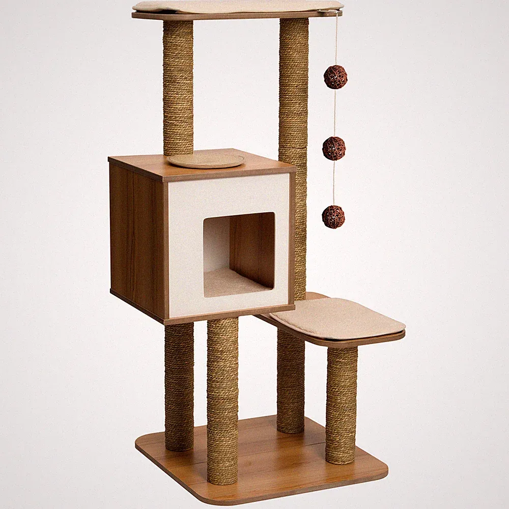 Vesper Katzenmöbel V-High Base Walnuss 121,5 cm Hoch mit Kratzsäule