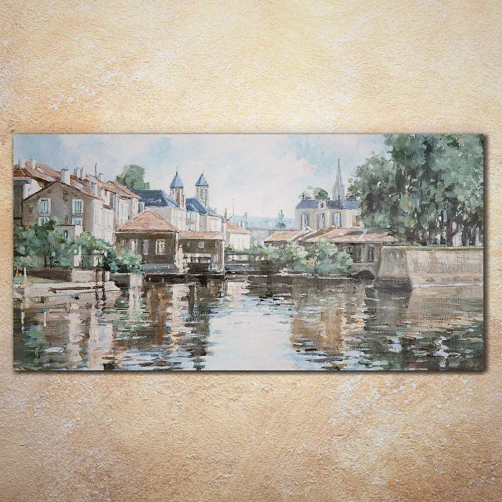 Wandbilder Glasbild Druck auf Glas 140x70 Stadt Fluss Baum Wasser Frankreich