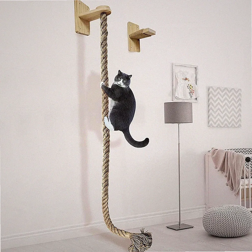 Wandhalterung Kratzbaum mit Kletterseil für große Katzen platzsparender Katzenturm
