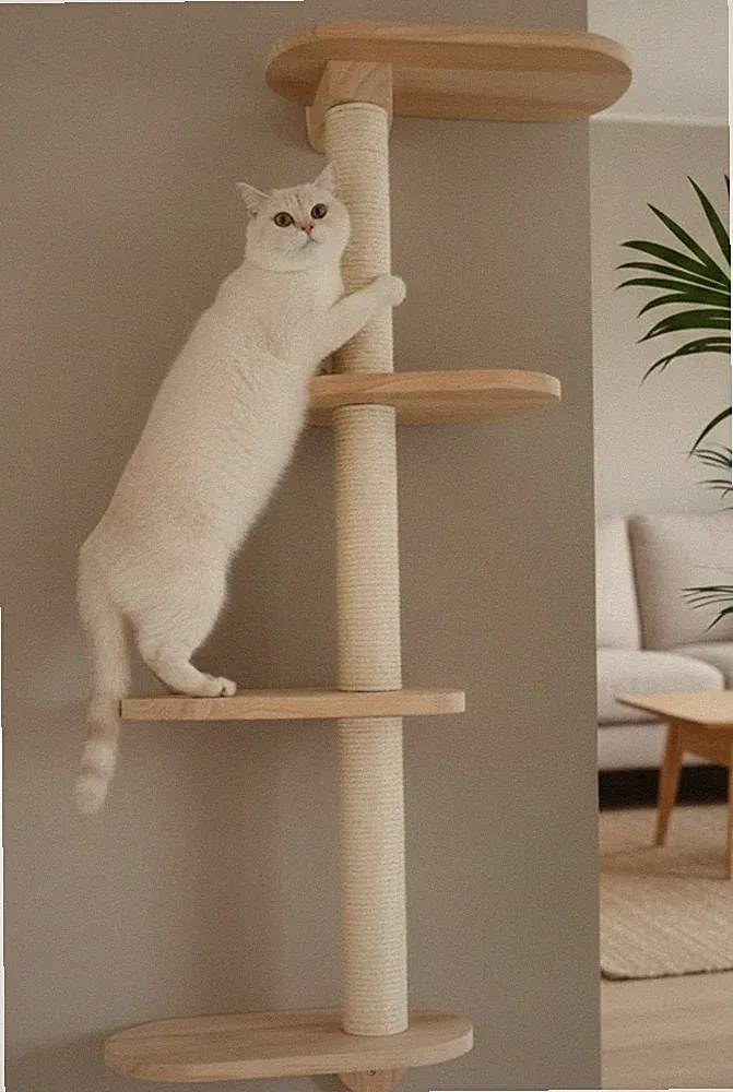 Wandkratzbaum Katzen - Katzentreppe Kratzsäule Catwalk Sisal Leiter - Buche