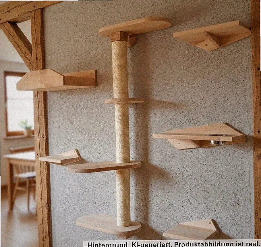 Wandspielplatz 6teilig Katzen Wandkratzbaum Kratzsäule Catwalk Buche - KWBD